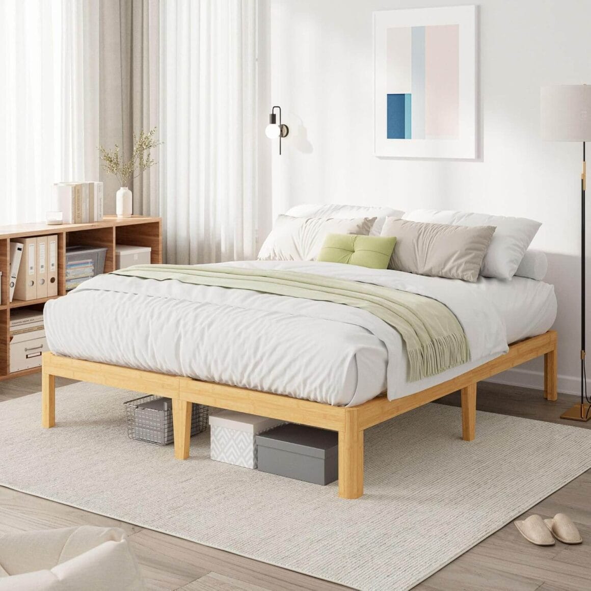 Japandi King Bed Frame Bamboo with Steel Slats