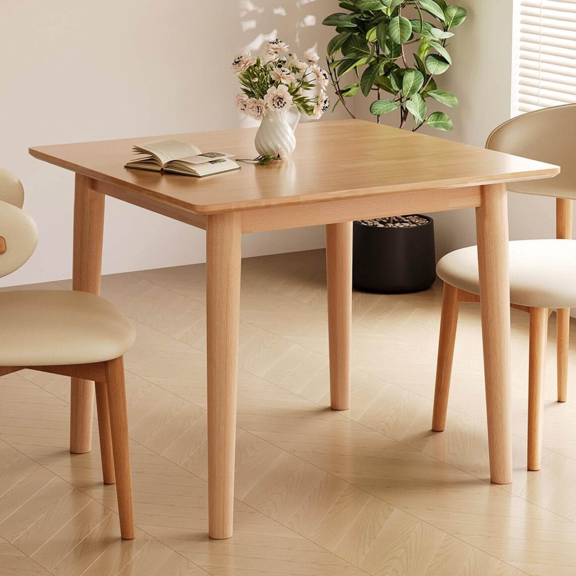 Small Wood Japandi Dining Table for 2 to 4