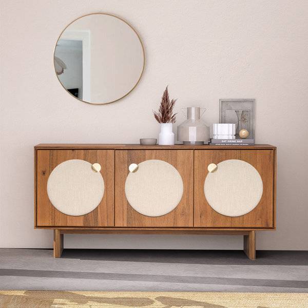 Wide Walnut Sideboard Cabinet with 3 Doors & Shelves