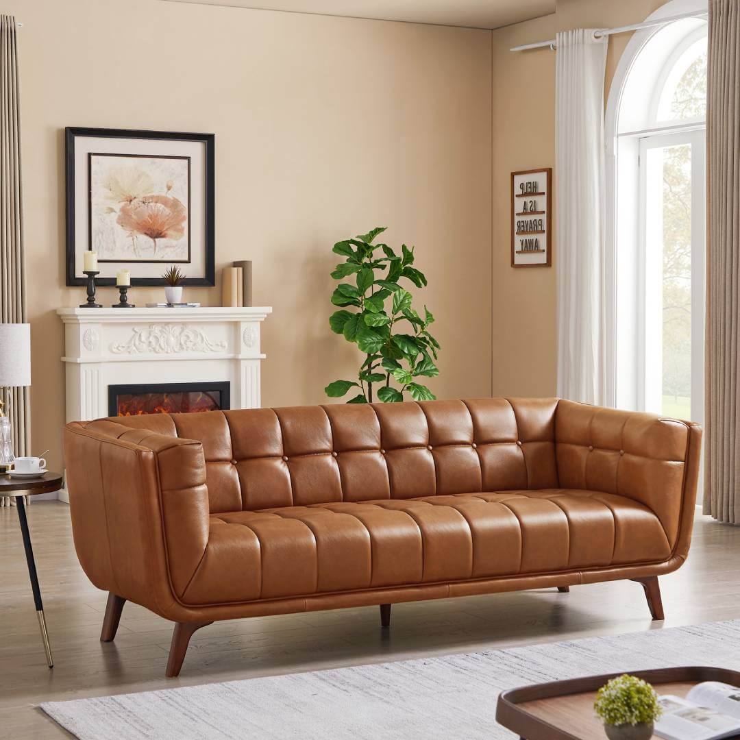 Campagne 84'' Japandi Leather Sofa