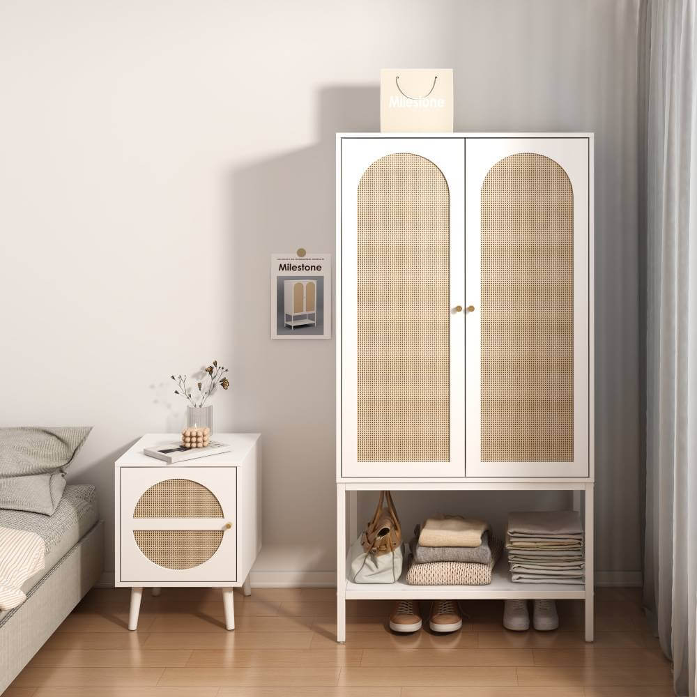 Castres Rattan Armoire with Open Shelf