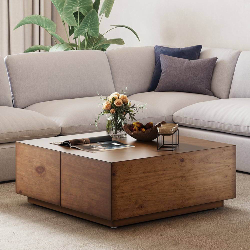 Japandi Square Coffee Table With 4 Drawers