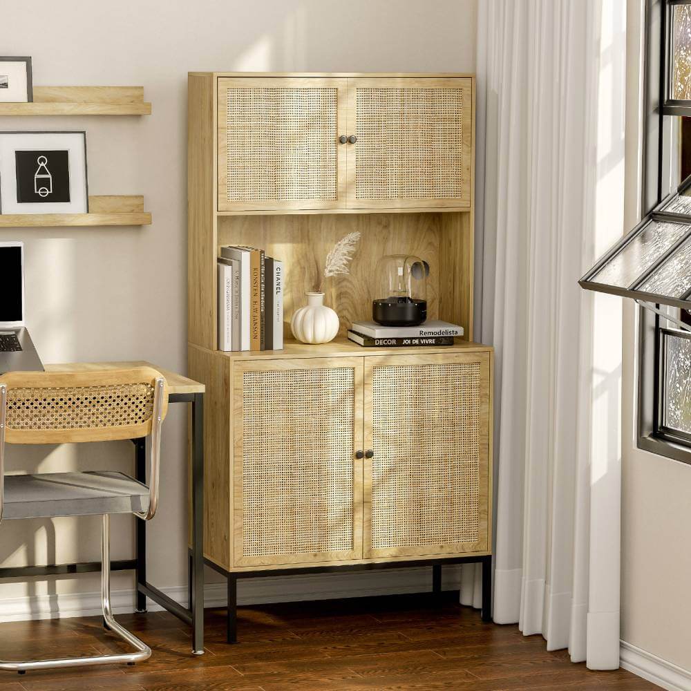 Manel Kitchen Pantry Rattan Storage Cabinet