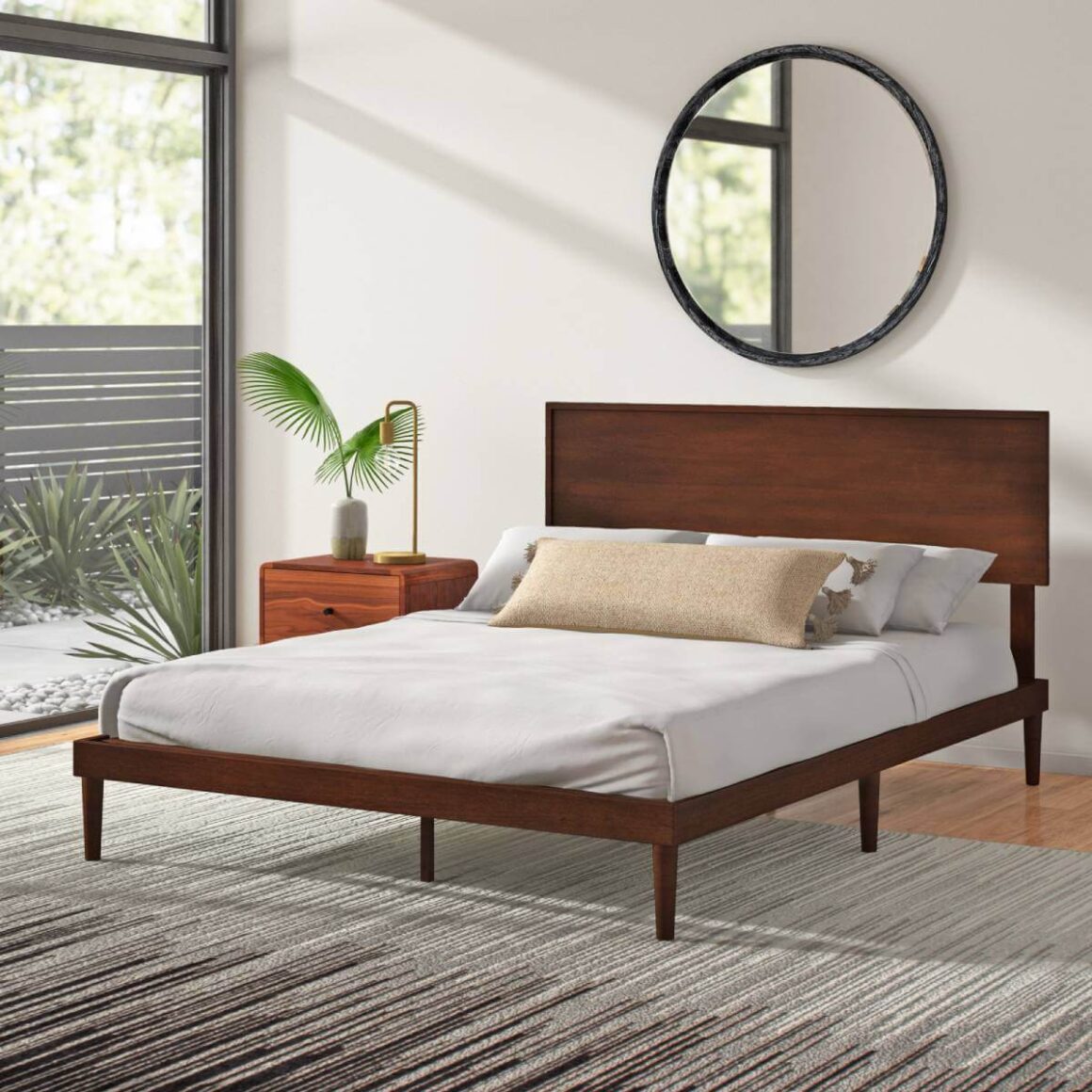 Wood Platform Bed with Adjustable Headboard