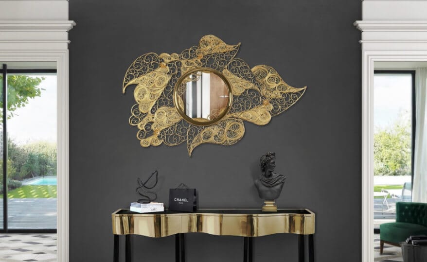 a decorative mirror in a luxury living room