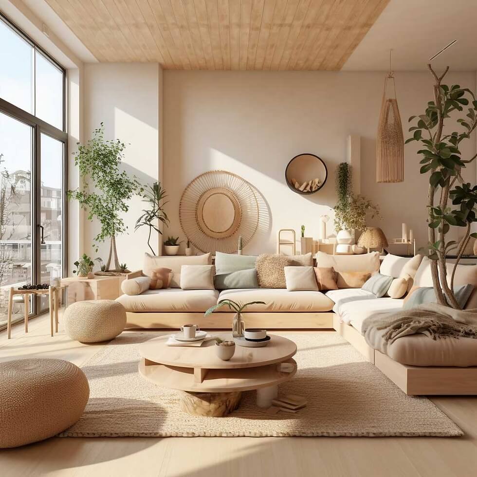 a japandi living room filled with soft textures