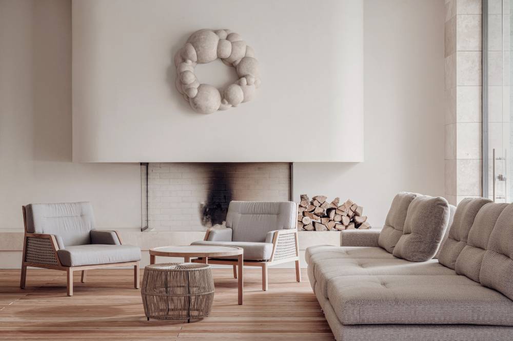 a japandi living room with minimalist furniture