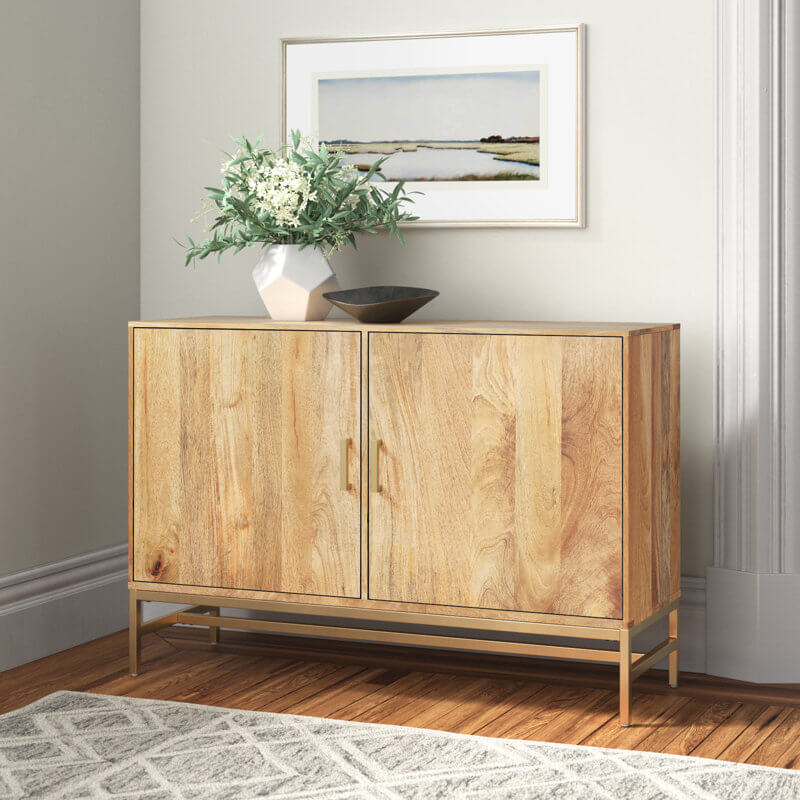 a minimalist japandi kitchen cabinet in natural finish