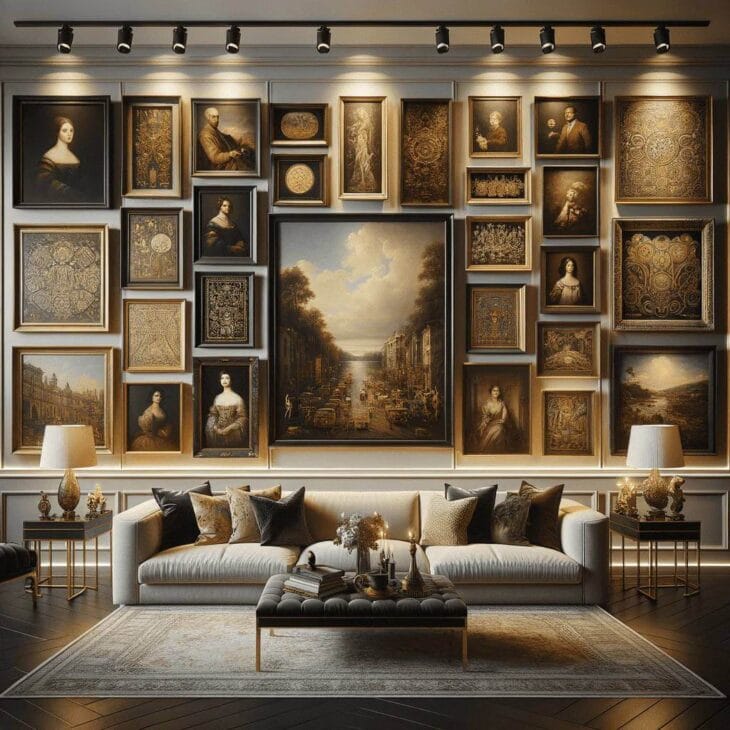 modern luxury living room with a gallery wall