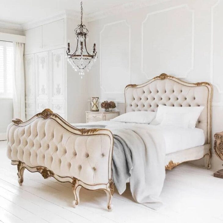  vintage crystal chandelier in a French style bedroom