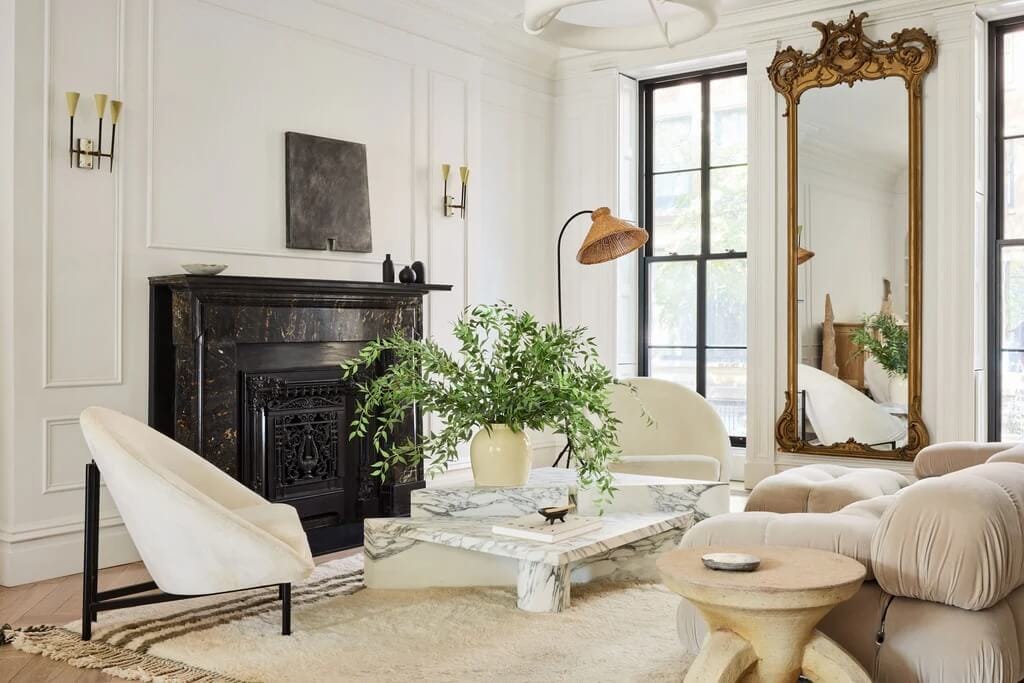 fresh flowers and greenery in a living room