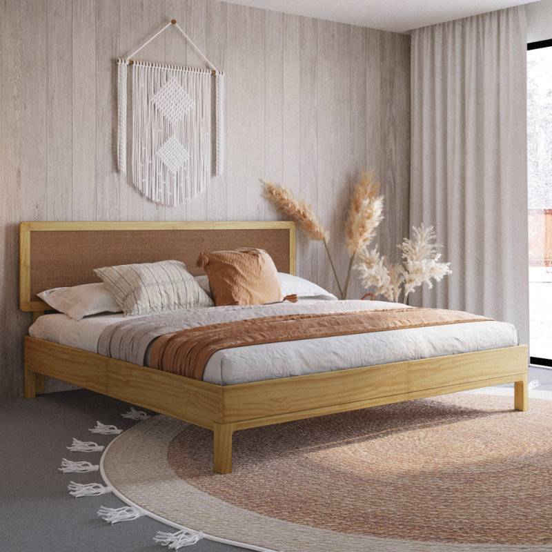 Anspach Solid Wood Japandi Bed with Headboard