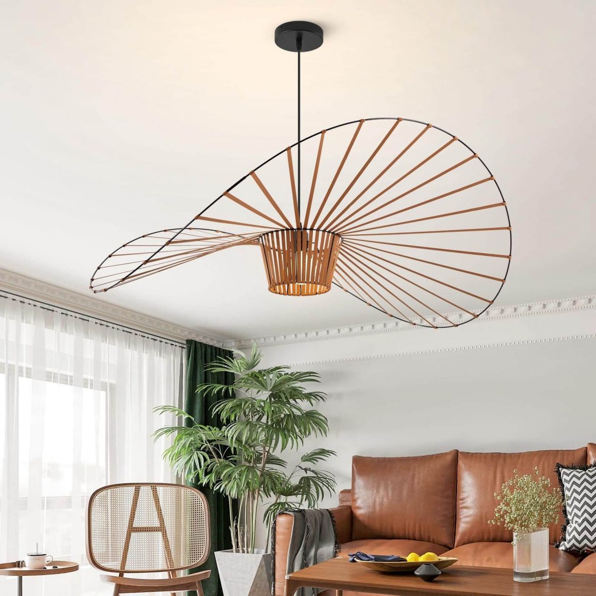 Brown Creative Straw Hat Shaped Chandelier