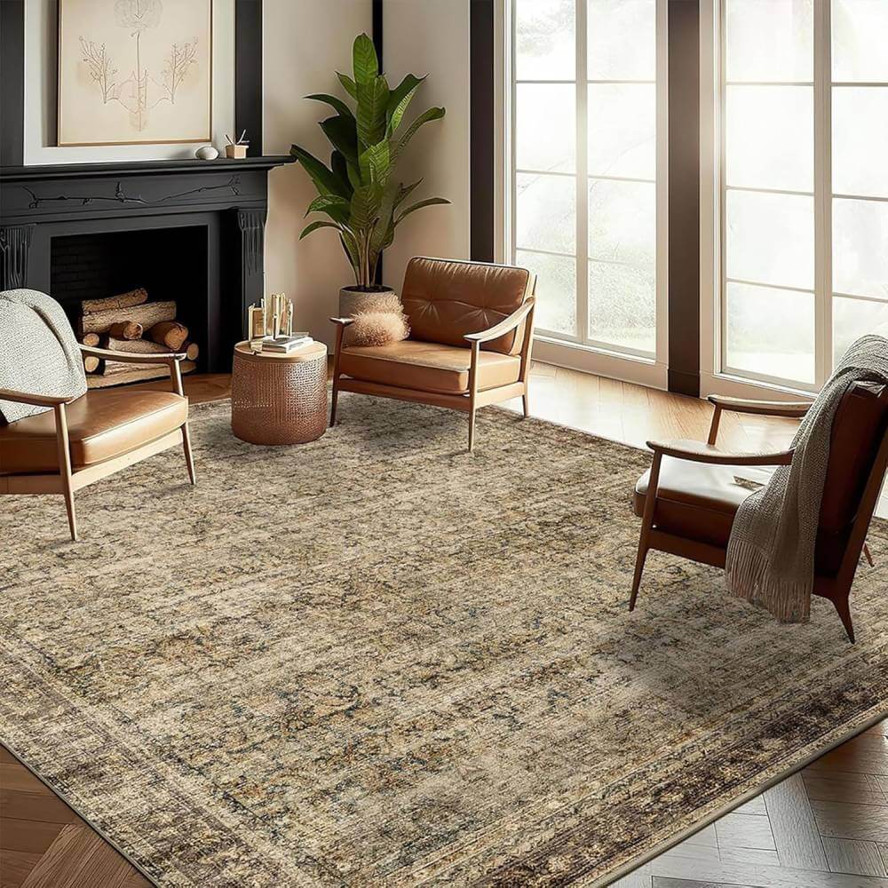 Brown Vintage Distressed Indoor Foldable Rug