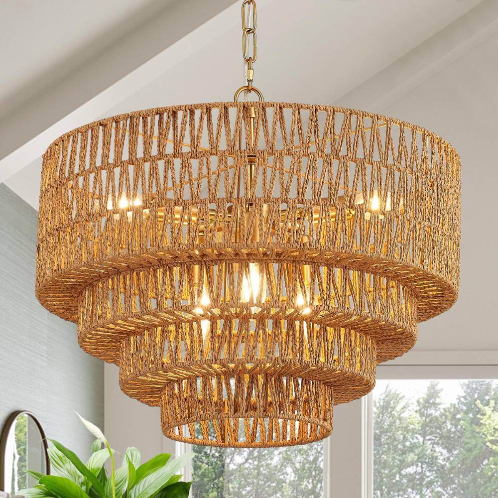 Hand-Woven Rattan Chandelier