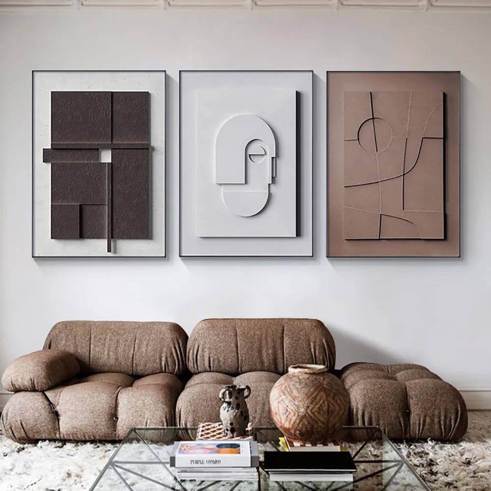 Japandi Canvas Wall Art with Rectangle Frame Set of 3