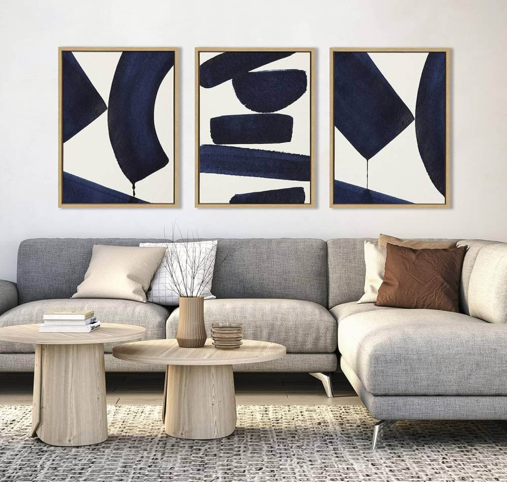 Japandi Framed Linen Textured Canvas Wall Art