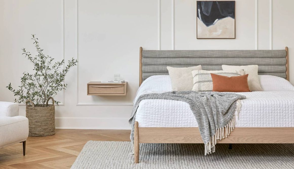 Bedroom with floating nightstands