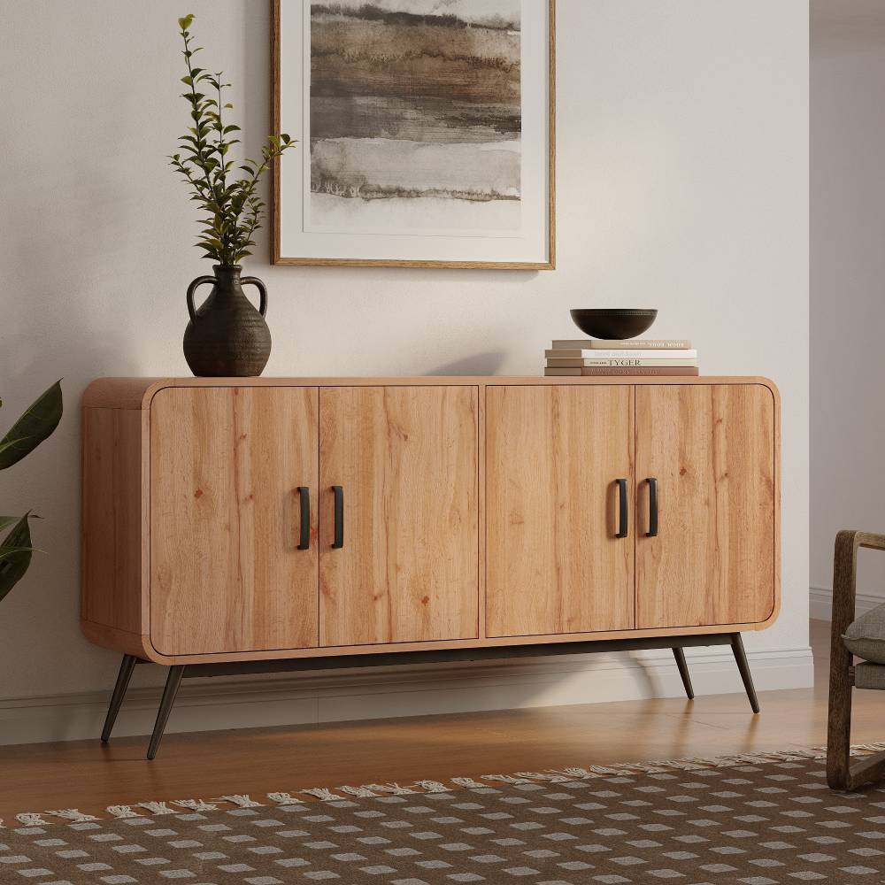 4 Door Japandi Sideboard Buffet with Rounded Edges