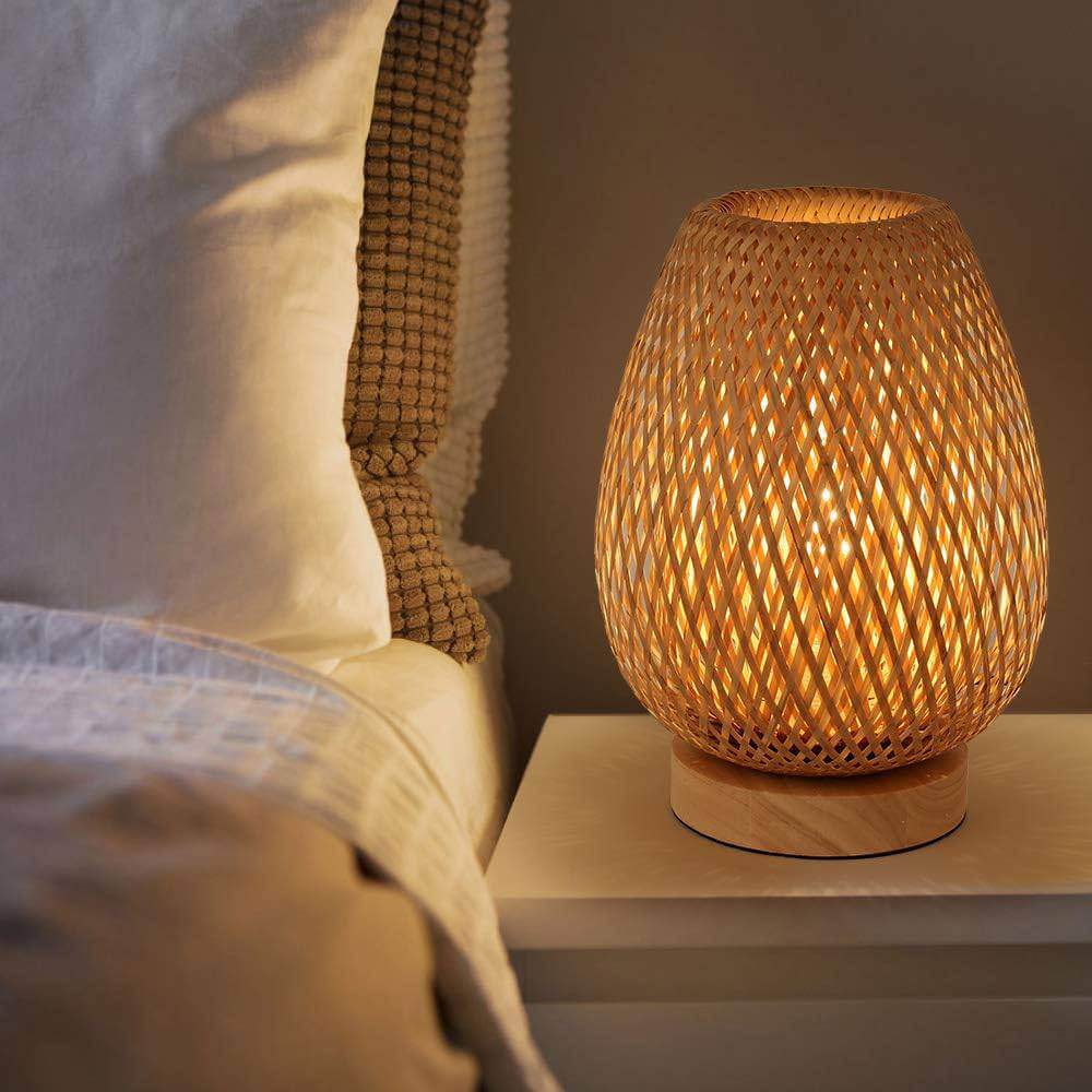 Bamboo Weaving Table Lamp with Wooden Base