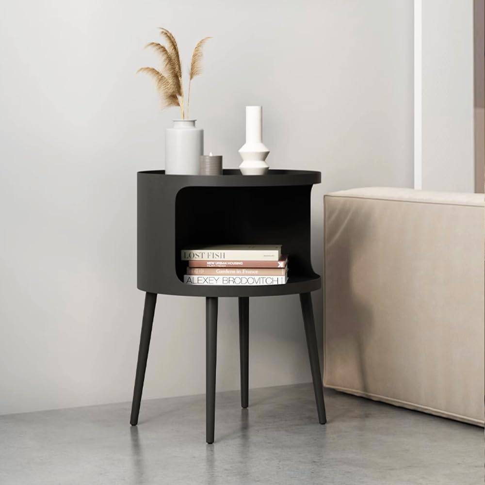 Black Metal Nightstand with Open Storage