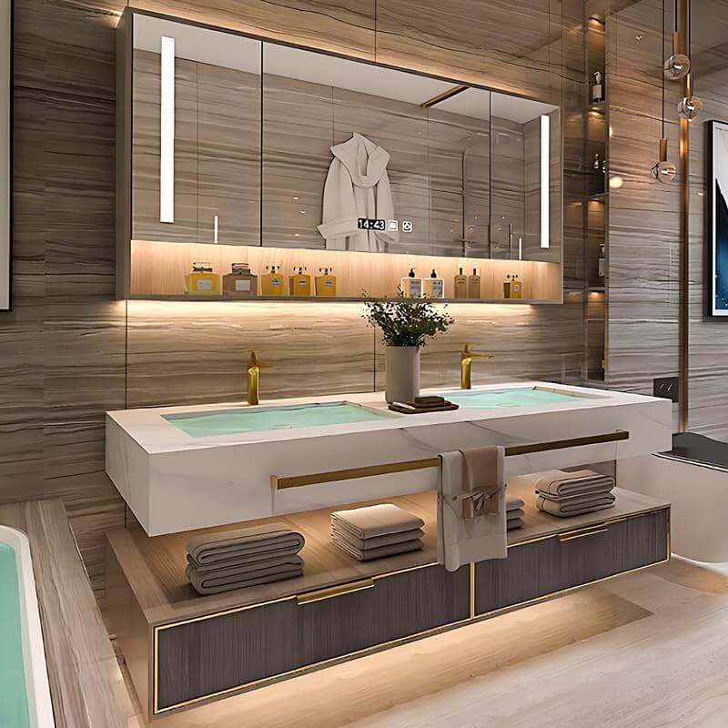 Floating Double Vanity with Undermount Lighting