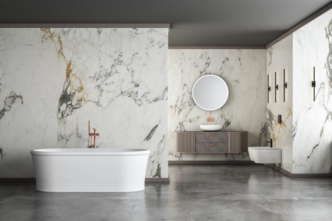 Floor-to-ceiling Marble Walls for a Luxurious Bathroom Aesthetic