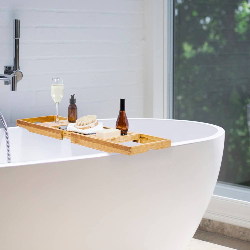Freestanding Bathtub with a Stylish Caddy