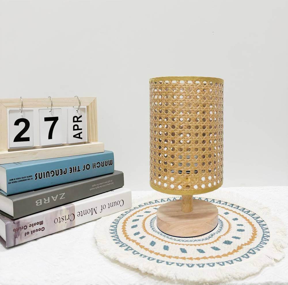 Hollow-Out Bamboo Japandi Bedside Lamp