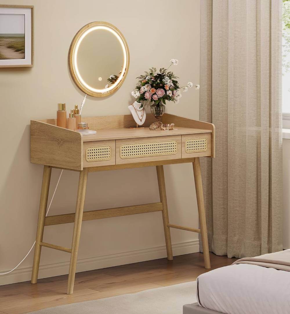 Japandi Makeup Vanity with Mirror