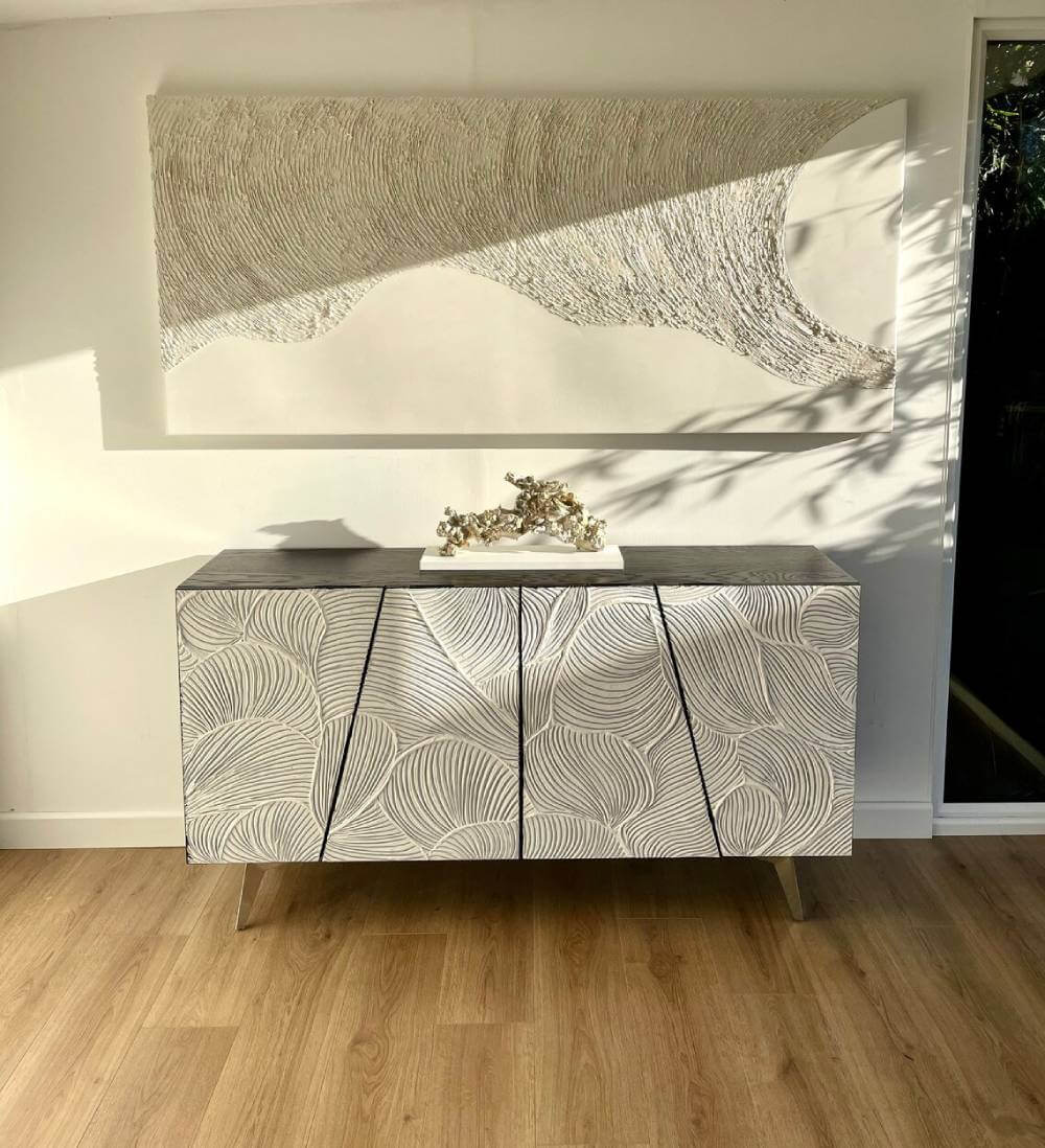 Japandi Style Sideboard with Textured Doors