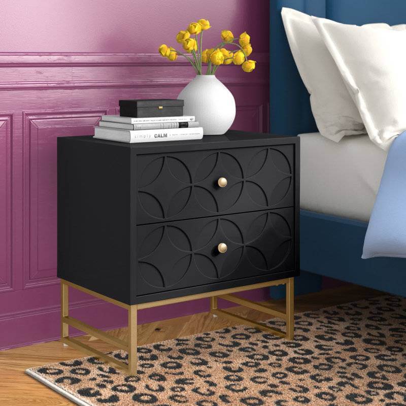 Luxury Black Nightstand with Gold Accents