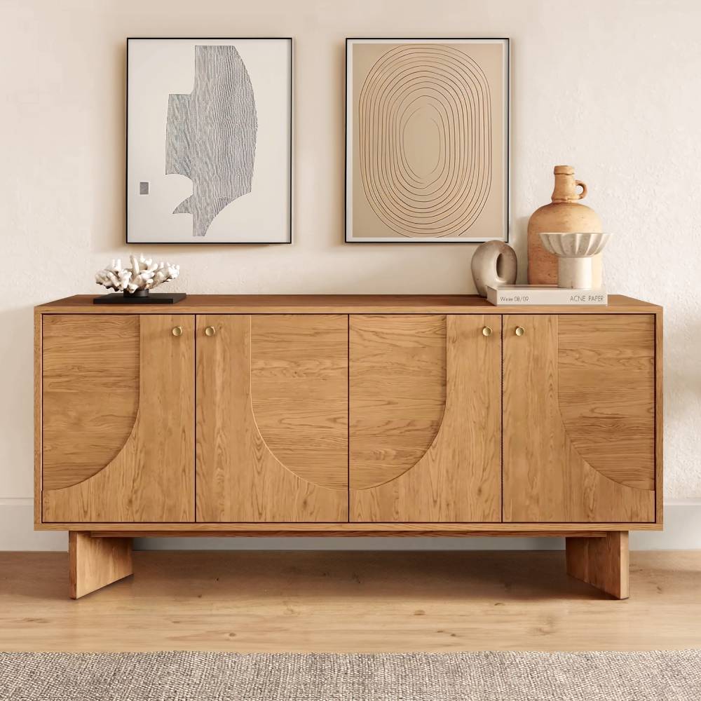 Oak Japandi Storage Cabinet and Buffet Console