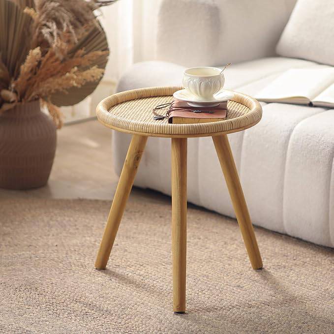 Rattan Round Japandi Side Table