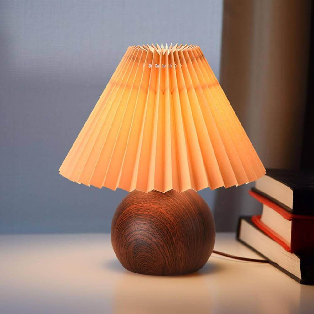 Small Pleated Table Lamp with Coffee Lampshade