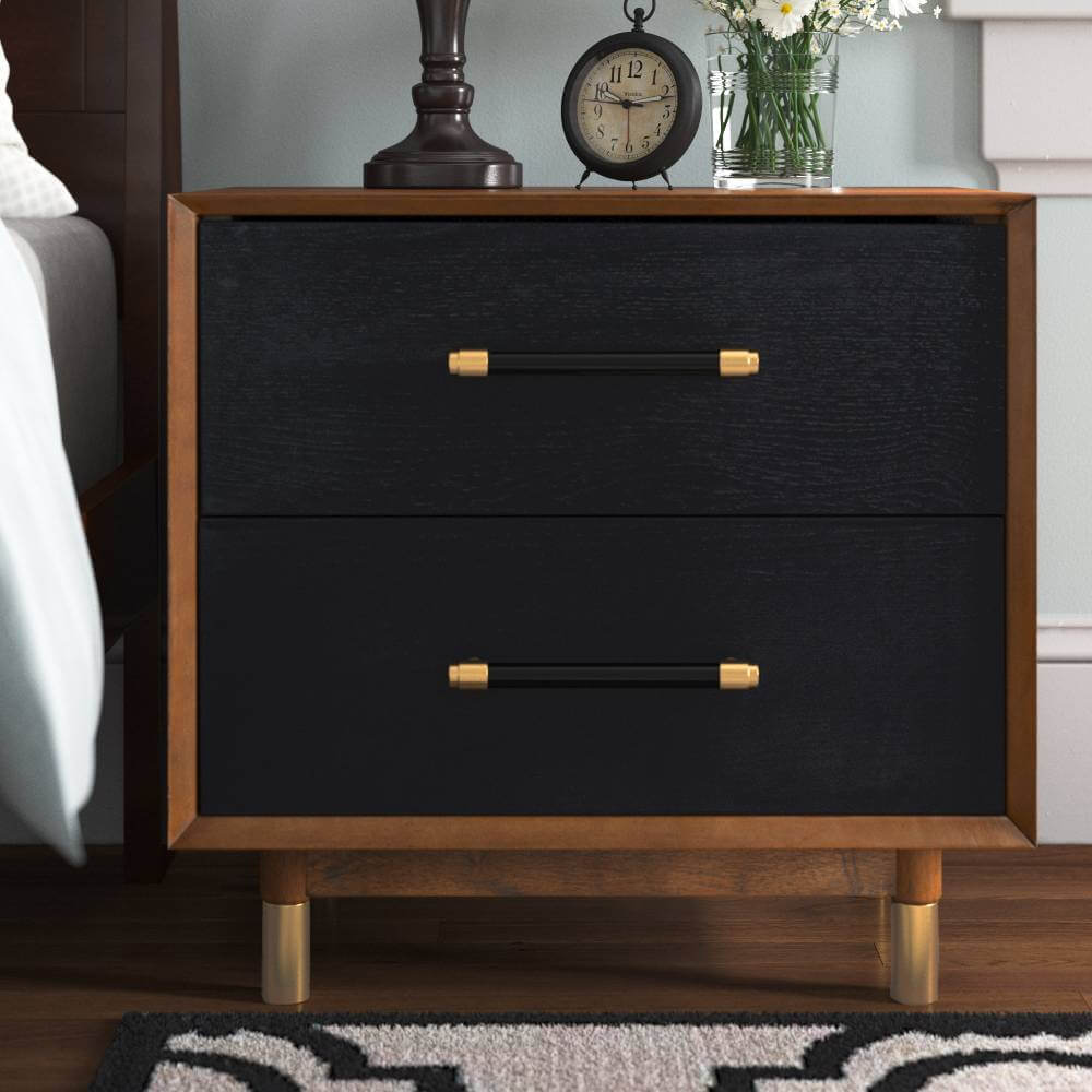 Two Tone Black and Wood Nightstand