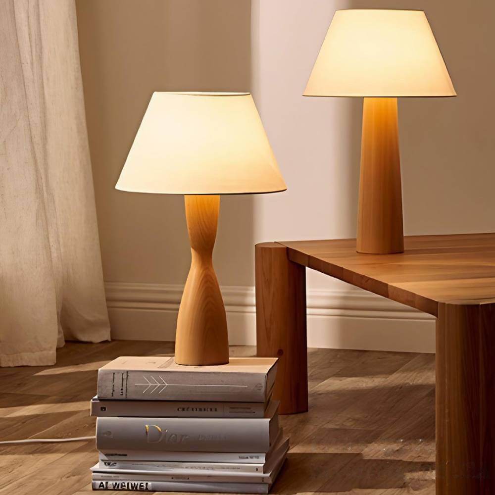 Wood and Linen Japandi Table Lamp