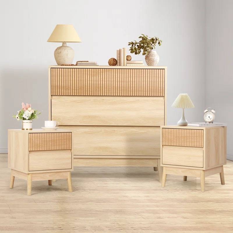 3 Piece Bedroom Set Nightstands and Chest-of Drawers