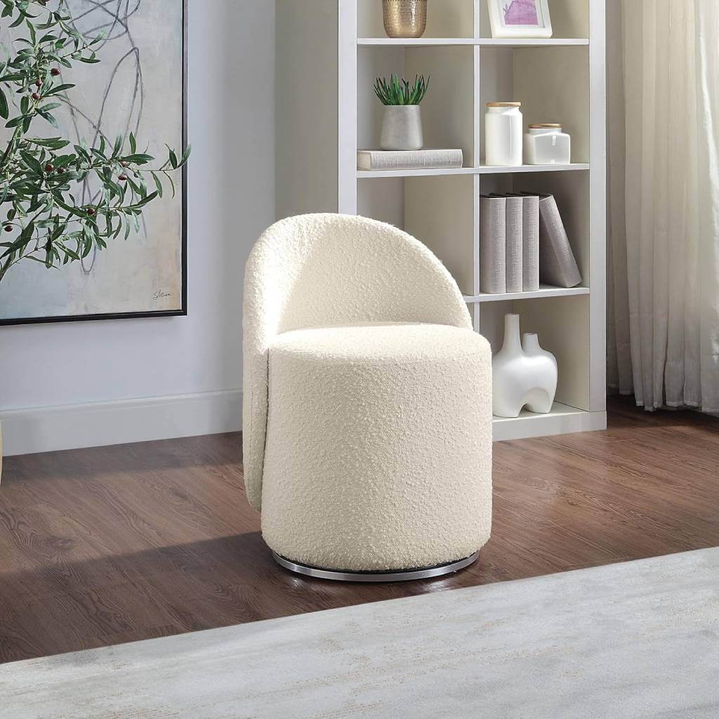 Bouclé Vanity Stool with Back Support