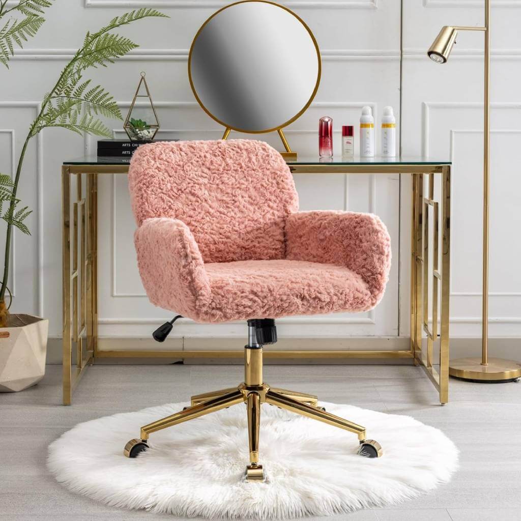 Faux Fur Vanity Chair with Metal Base