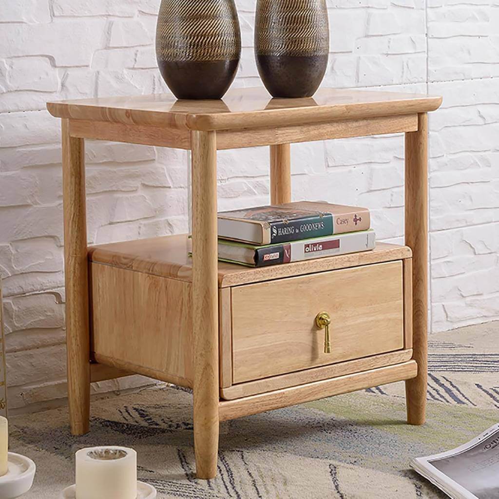 Light Wood Nightstand with Open Shelf