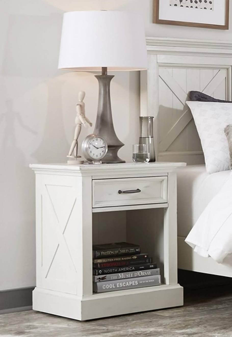 Mahogany Wood Nightstand in White Finish