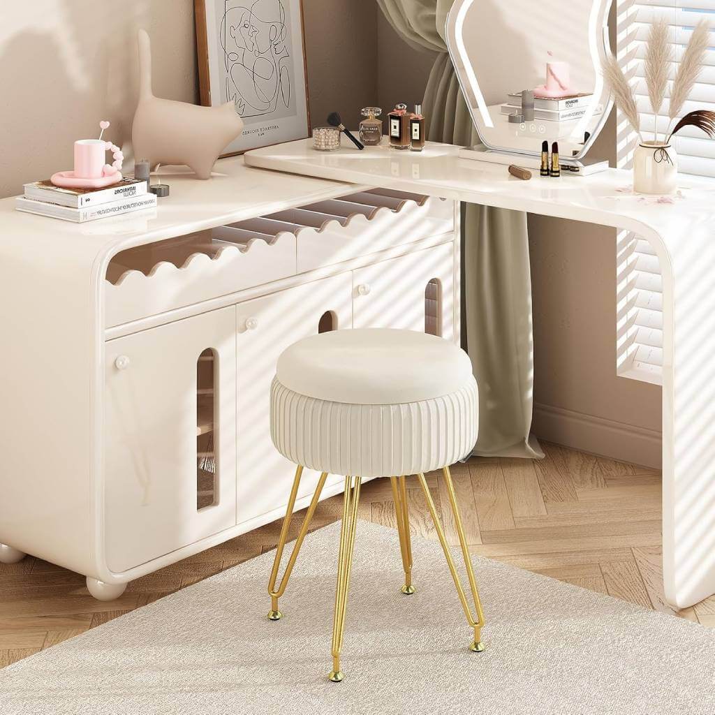 Multifunctional Vanity Stool with Storage and Lift Top