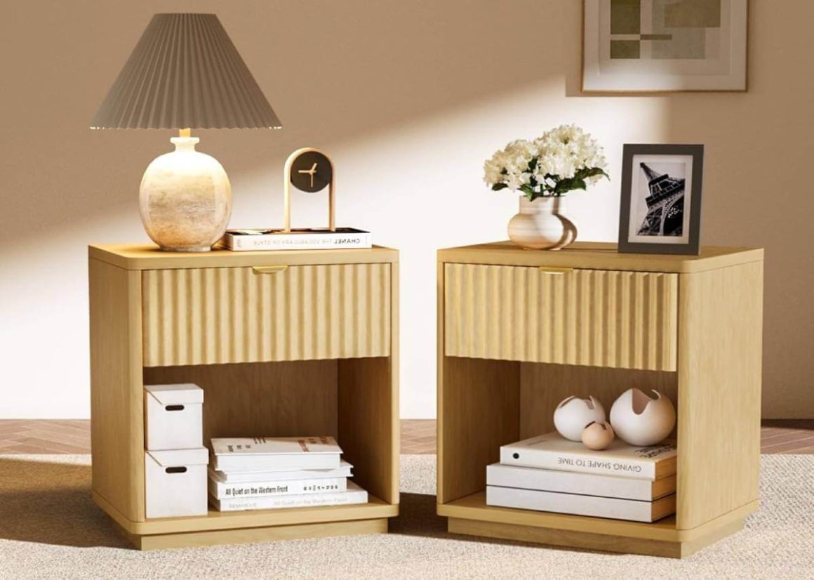 Natural Fluted Nightstand Set of 2