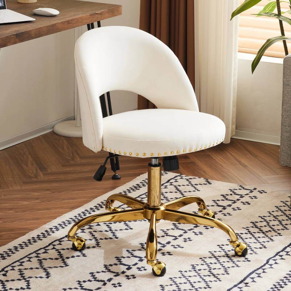 Rolling Vanity Chair with Backrest and Wheels