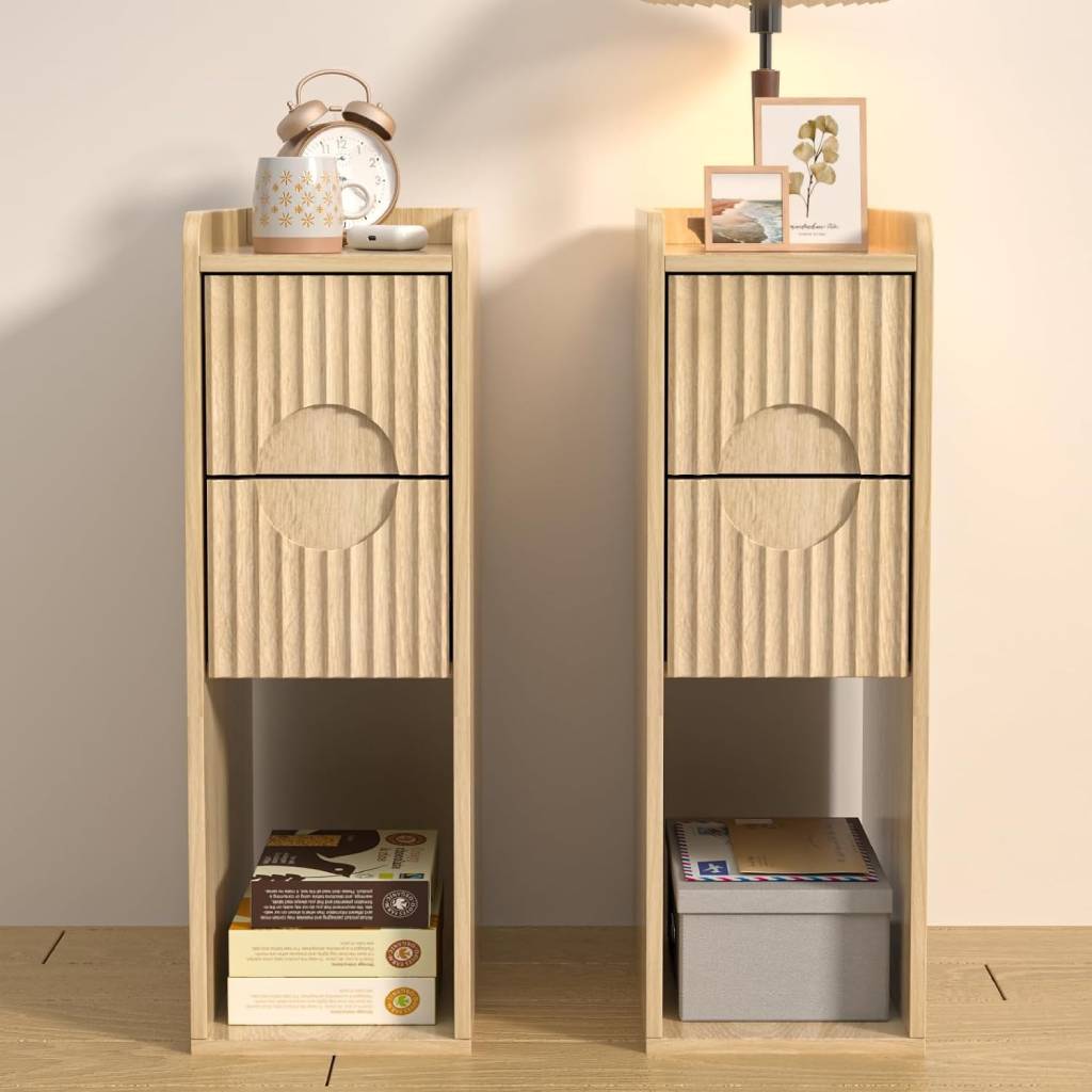 Small Narrow Fluted Nightstand with Drawers