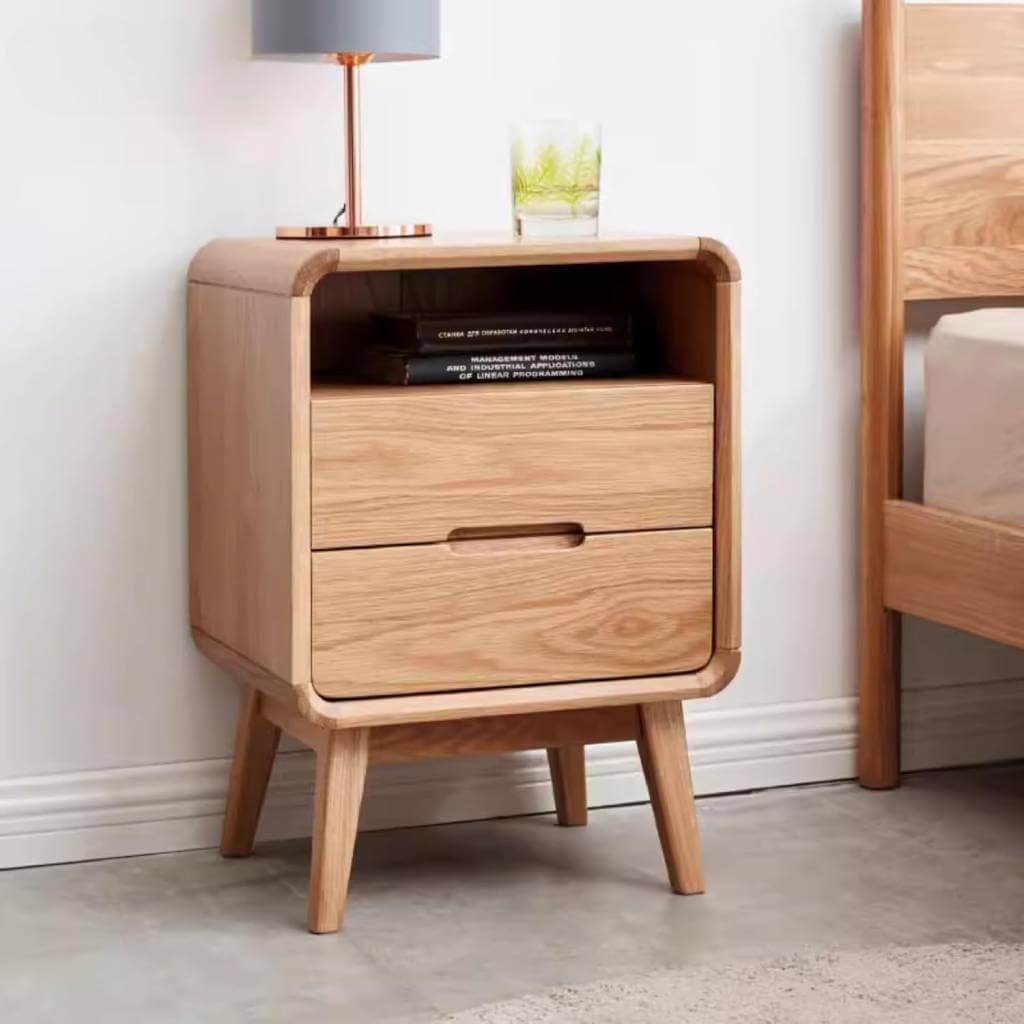 Solid Oak Nightstand with Drawers