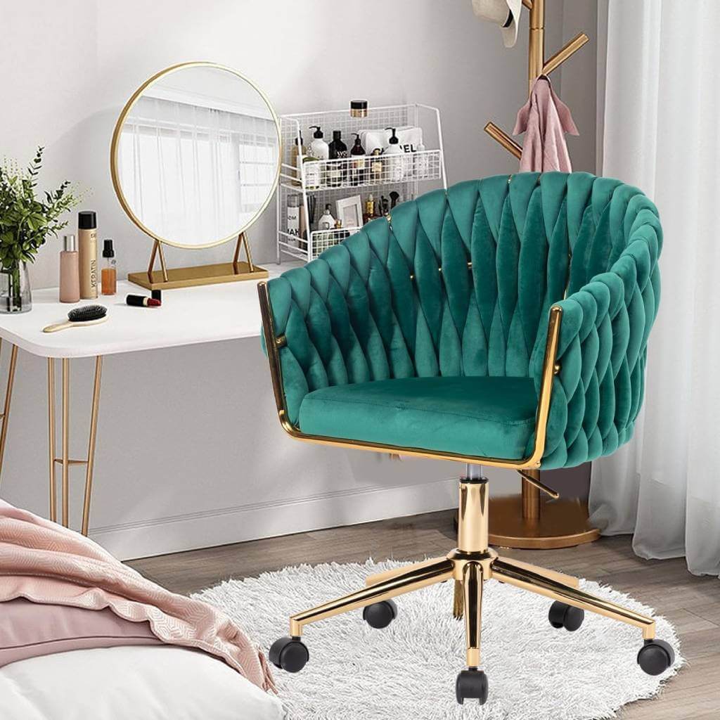 Velvet Swivel Vanity Chair with Gold Frame