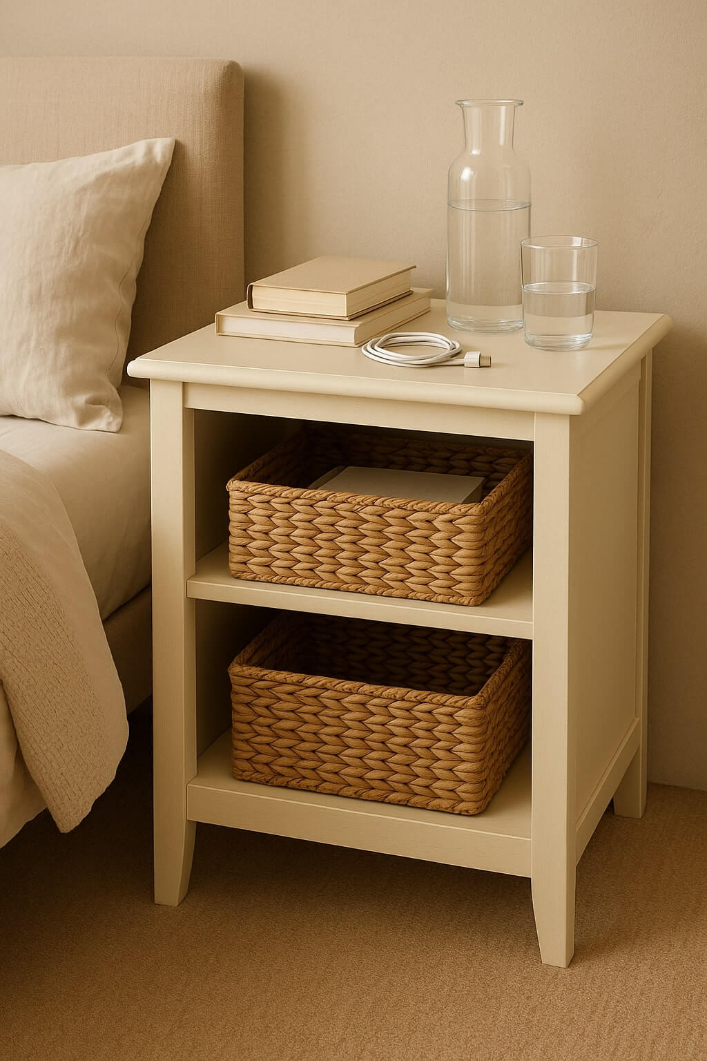 basket storage diy nightstand organized bedroom
