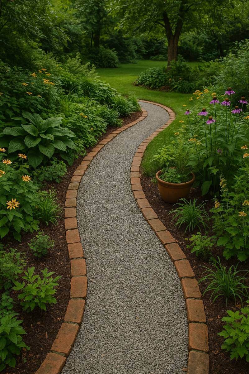 cheap diy brick and gravel mix garden path